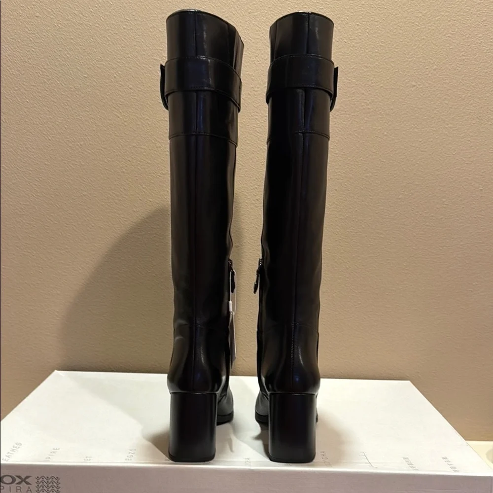 Geox Black Heeled Italian Leather Riding Boots Sleek Design US 8.5 - Picture 14 of 15